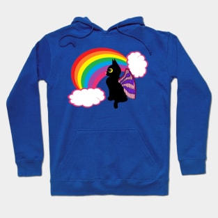 Black kitty with rainbow Hoodie